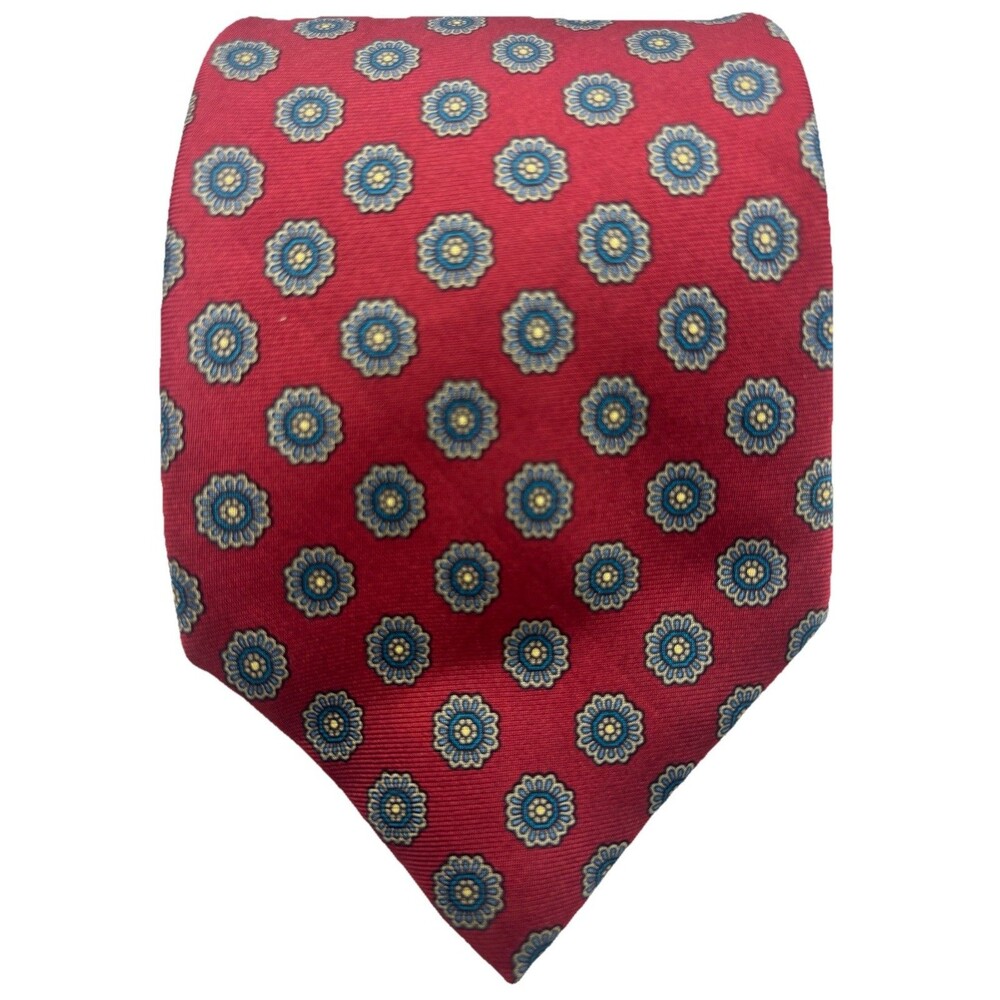 VTG Carroll & Co Beverly Hills Silk Tie Made In England Red Medallion Foulard
